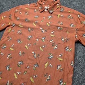 Seaesta Surf Peanuts Snoopy Short Sleeve Button Down Shirt Small Terracotta